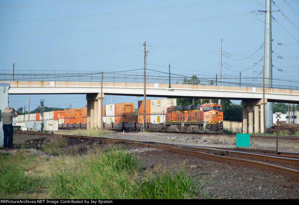 A Westbound Stack Train Passes under First Street